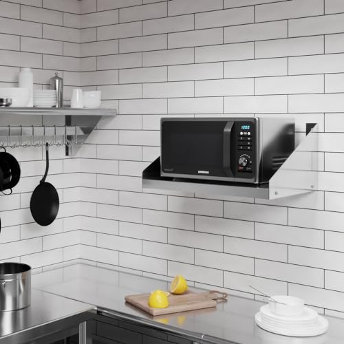 Image of AmGood Stainless Steel Microwave Shelf | NSF Certified | Appliance Shelf | Heavy Duty | Commercial Grade | Wall Mount | Silver (24 inch Length x 18 inch Width)