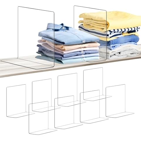OKPOW Shelf Dividers for Closet Organization: 8 Pack Durable Clear Acrylic Divider Organizer for Shelves - Vertical Adjustable Shelving Separators for Clothing Purse Cover