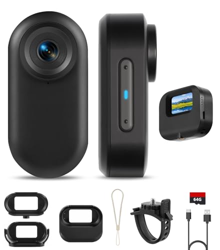 64GB 1080P Mini Body Camera with Screen, Thumb Size Wearable Body Cam, 5H Hands-free POV Recording, Magnetic Portable Action Camera Mount Anywhere for Work, Security, Riding, Pets, Sports(Black）