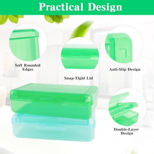 Image of Pencil Case Box, Green Double Layer Large Capacity Plastic Pencil Boxs, Clear Hard Pen Case with Snap-tight Lid,Storage Art Craft Box Marker Organizer for Kids Boys Girls Offices School Supplies