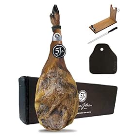 Jambon Pata Negra 100% Ibérique (Épaule) Nourri au Gland (Bellota) Cinco Jotas (5J) 5 – 5,5 Kg + Support à Jambon + Couteau + Couvre Jambon Jamonprive – Jamón Ibérico