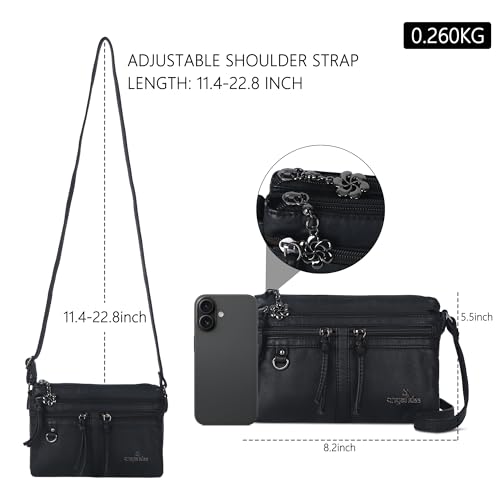 Image of Angel Kiss Small Crossbody Bag for Women Leather Crossbody Purse Triple Compartments Cell Phone Purse Shoulder Bags for Women