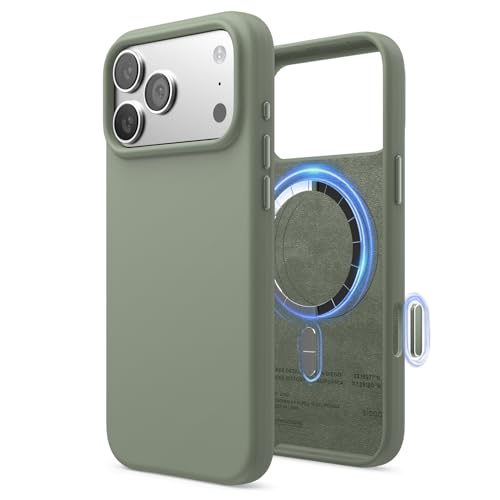 Image of elago for iPhone 17 Pro Max Case, Premium Magnetic Silicone Case, Compatible with MagSafe, Liquid Silicone Material, Protective Cover, Shockproof, Slim Phone, 6.9 inch (Khaki Green)