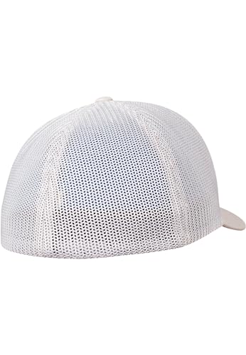 Image of Flexfit Trucker Mesh Fitted Cap | 6-Panel, Mid-Profile, Stretchable Mesh Backing, Flexfit Sweatband, Curved Visor, Silver Undervisor
