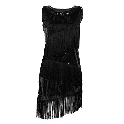 oshhni Vestido de dança latina com franjas dos anos 20, Preto, M