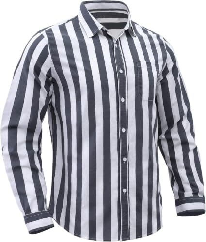 Image of JEKAOYI Mens Button Down Cotton Linen Shirts Casual Long Sleeve Beach Tops