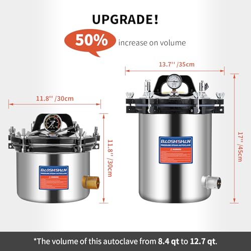 BAOSHISHAN 12L Steam Autoclave 12.7 QT Stainless Steel Portable Pressure Autoclave 1KW 110V