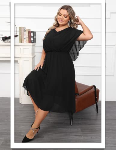 Hanna Nikole Plus Size Chiffon Sleeveless Cape Dress For Cocktail Wedding Guest Party Black 22 Plus #TOP3