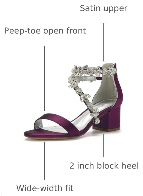 Image of Anna's Bridal Women's Low Block Heel Sandals Chunky Ankle Strap Crystal Wedding Dress Shoes Low Heel Comfortable Pump Sandals