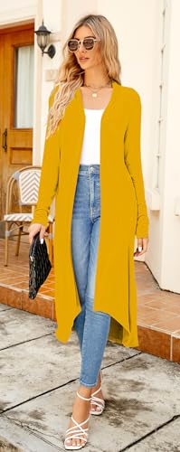 Image of Newchoice Womens Long Cardigan Summer Casual Draped Open Front Lightweight Long Sleeve Cardigan Duster with Pockets
