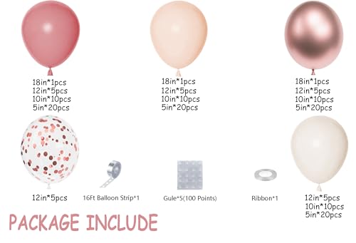 Bonropin 155pcs Blush Pink Balloons Garland Arch Kit with Retro Dusty Pink Pastel Orange Rose Gold Ivory White Confetti Balloons for Baby Shower Garden Party Bachelorette Birthday Wedding Decorations - Thumbnail 4