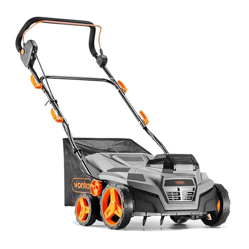 VonHaus Lawn Scarifier/Aerator/Rake Cordless for Dethatching/Raking Grass of Thatch Moss Dead Leaves & Aerates Soil 40V Battery (2x 20V) Dual Charger 45L Collection Box 38cm Working Width