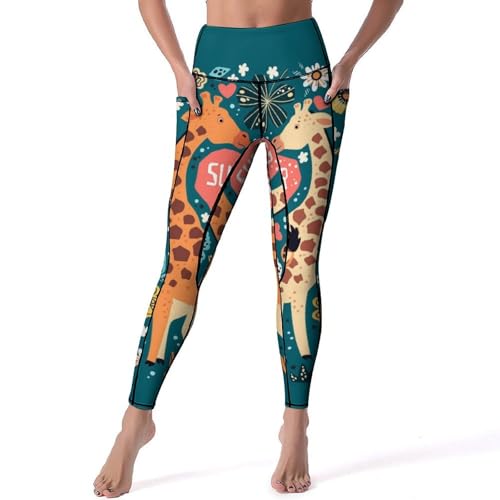 Legging fitness taille haute girafe dessin animé pantalon extensible sport S