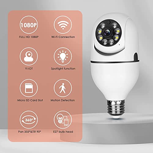 Xecvkr 2Pack E27 Wireless Wifi Light Bulb Camera 𝐒ecurity Camera - 4K 5G 360 Degree Dome 𝐒urveillance Camera Hd Night Vision Light Outdoor Panoramic Connector Smart 𝐒ecurity Wireless Camera A2 #TOP1