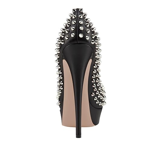 FSJ Women Classic Rivets Platform Heel Peep Toe Pumps High Stiletto Heel Slip On Studded Sexy Wedding Party Dance Shoes Size 4-16 US3