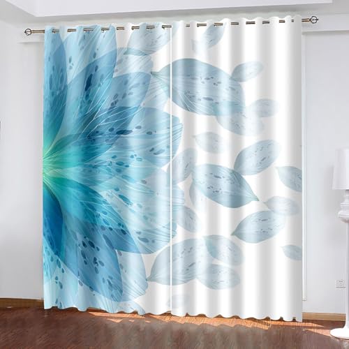 Musihy Juego de 2 paneles de cortinas opacas para sala de estar, 132 x 213 cm, patrón de hojas simples, oscurecimiento de la habitación y ahorro de energía para dormitorio/cocina, gris claro y azul