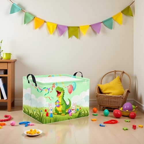 Image of Rectangular Easter Basket for Home Kitchen Baby Girls Basket Cute Storage Bin Organizer Shelf Book Room Decor(Happy Dinosaur)