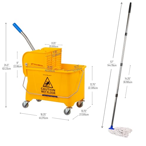 Mind Reader Mop and Bucket Set with Wringer, Mop Included, 5.5 Gallon Cleaning System with Wheels, Upward Press Wringer, Small Mop Compatible, Yellow by Mind Reader - Image 3