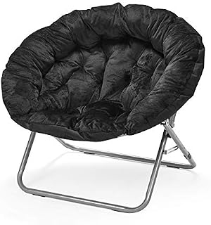 Urban Shop Oversized Micromink Moon Saucer Chair, Black - 37" L x 30"