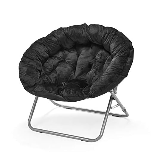 Urban Shop Oversized Micromink Moon Saucer Chair, Black - 37" L x 30" W X 30" D