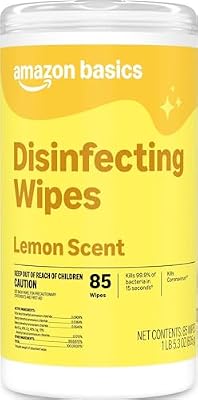 Amazon Basics Disinfecting Wipes, Lemon Scent, Thick All Purpose Cleaning Wipes, Sanitizes/Cleans/Disinfects/Deodorizes, 85 Count