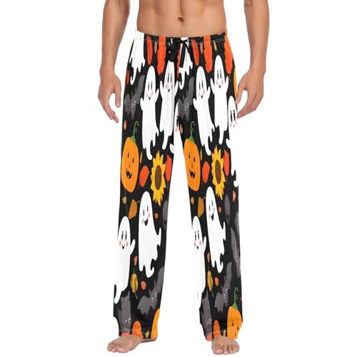 Qilmy Halloween Ghosts And Pumpkins Men's Cotton Pajama Pants, Lightweight Lounge Sleepwear with Drawstring and Pocket2