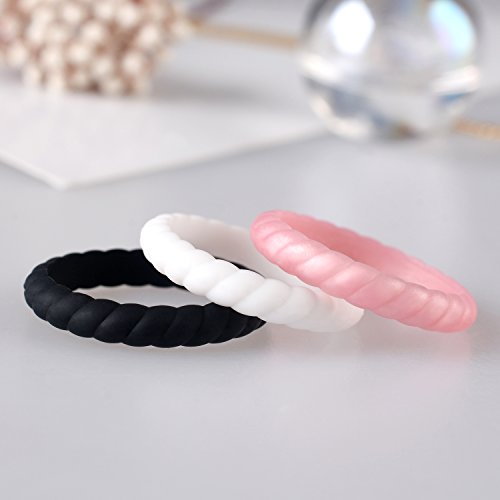 Image of Egnaro Women's Silicone Anniversary Rings, 2.5mm Wide 1.8mm Thick Stackable Rubber Wedding Band, Thin Stylish Comfort Fit Silicone Ring for Nurse, Workout, Work, Pregnancy, Travel, Daily Gift