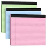 3er-Pack breite Notizblöcke, 27,9 x 24,1 cm (Querformat), Rosa, Blau, Grün, College-Notizblock, schmal, liniert, 30 Blatt pro Notizblock, perforiertes Schreibpapier mit dicker Rückwand, horizontale
