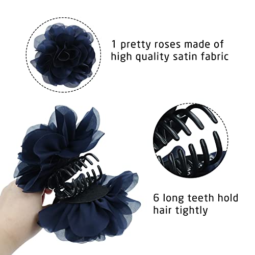 Cinaci 4 Pack Chiffon Big Rose Flower Bow Plastic Hair Claw Clips Barrettes Clamps Ponytail Holder Buns Chignon Holder Accessories For Women Girls #TOP5