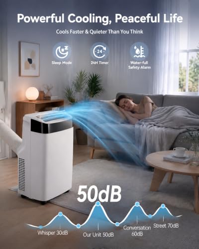Image of 10000 BTU Portable Air Conditioners, 4-in-1 AC Unit with Cooling, Fan, Dehumidifier and Sleep Modes, for Rooms Up to 450 Sq.Ft, Remote Control, 24H Timer, Window Kit for Bedroom Apartment Dorm