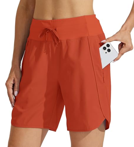 Willit Women's 7" Athletic Running Long Shorts Workout Hiking Shorts Quick Dry High Waisted Active Zipper Pocket Totamo Red XS