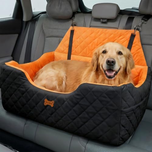 Easthome Dog Car Seat for Large Medium Dogs up to 55 lbs, Memory Foam Dog Booster Seat with Storage Pocket, 2 Safety Leashes,Washable Cover, Portable Anxiety Pet Travel Bed, Black