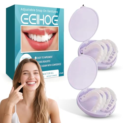 2 Stück Silikon Zahnprothesen Provisorisches Zahn-Veneerset Zahnersatz Silikon-Reline-Kit Reline Gebiss-Set Zahnersatz Prothese Komplett Künstliche Zähne für Temporäre Zahnaufhellung