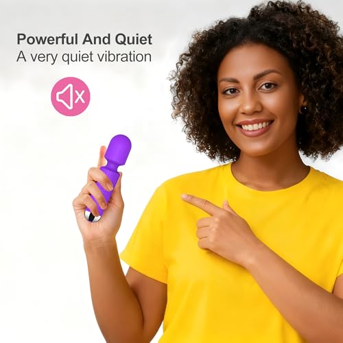 Image of Mini Cordless Massager - 8 Intensity Levels & 20 Quiet & Waterproof Vibration Modes, Handheld Wand Massage for Neck, Back, Shoulder, Muscle Pain Relief (Purple)