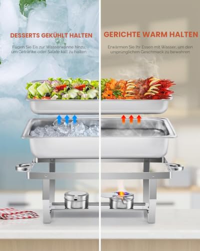 Foto von Wilprep Chafing Dish Speisewärmer 9L 6pcs Edelstahl Warmhaltebehälter Wärmebehälter Edelstahl Buffet-Set für Catering Buffet und Party