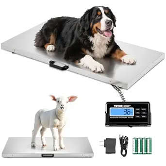 VEVOR 880Lbs x 0.2Lbs Livestock Scale Shipping Scales Large Platform 40.6x20.9Inch Stainless Steel Vet Scale Industrial Floor Scale Large Animal Dog Pig Scale Goat Weight Scale Pet Digital Scale