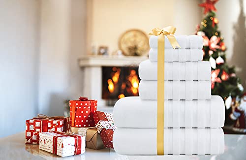 6 Piece Bath Towel Set Premium Luxury Hotel Spa Towels Turkish Cotton Towels Bathroom Set Super Soft Highly Absorbent, 2 Bath Towels, 2 Hand Towels, 2 Washcloths, White #TOP2