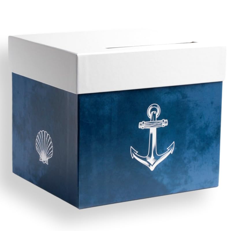 Urne cartonnée thème Marin, Tirelire à messages, cartes pour baptême, mariage, communion, anniversaire, cérémonie