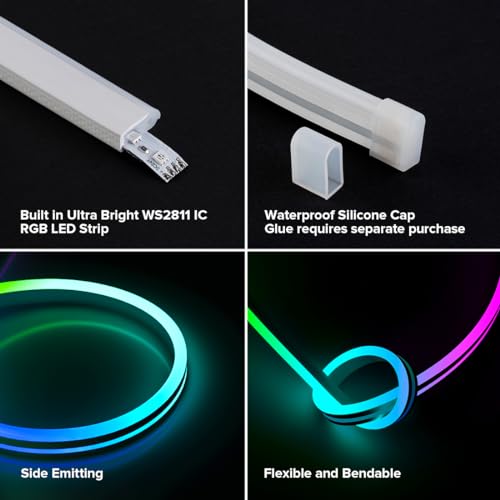 Tira LED Neon RGB 9.8FT WS2811 IC IP67 con Control Bluetooth miniatura 5