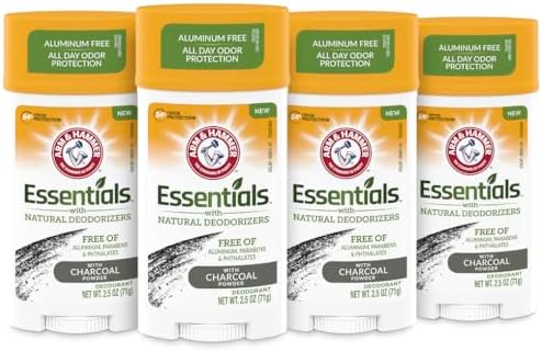 ARM & HAMMER Essentials Charcoal Deodorant for Men and Women, 4-Pack