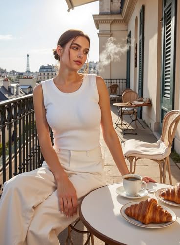 Women Slim Fit Ribbed Racerback Tank Top Sleeveless High Neck Summer Casual Shirt Clothes 6