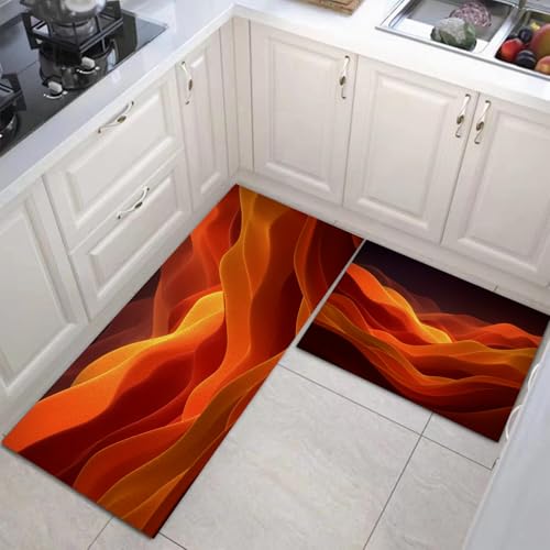 Tapis de cuisine lavables et antidérapants orange en lot de 2 pour la maison