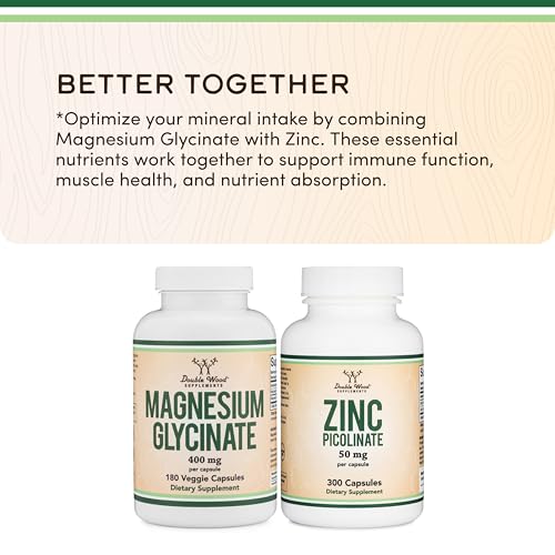 Magnesium Glycinate 400mg, 180 Capsules (Vegan Safe, Manufactured and Third Party Tested in The USA, Gluten Free, Non-GMO) High Absorption Magnesium by Double Wood Supplements