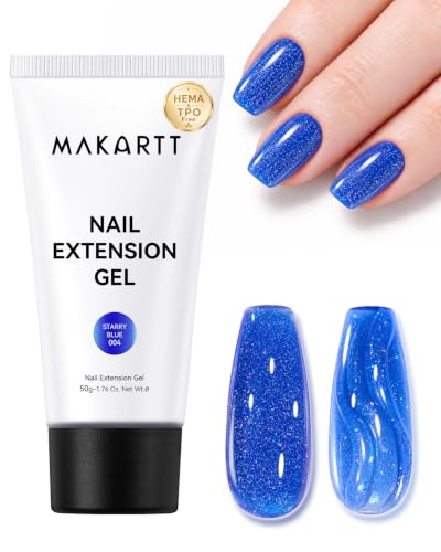 Makartt Poly Nail Gel 50ML Extension: Hema-Free Blue Glitter Gel
