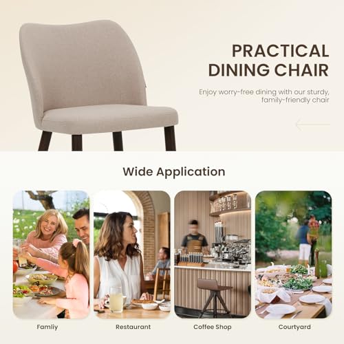 Image of Wooden Dining Chairs Set of 6, Upholstered Kitchen Dining Room Chair, Modern Fabric Farmhouse Dinner Chair for Restaurant & Cafe, Camel