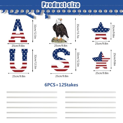 Quimoy 4th of July Decorations Outdoor, 6Pcs Large Independence Day Yard Signs with Stakes, Waterproof USA Letter July 4th Decorations for Outside, 4th of July Yard Signs