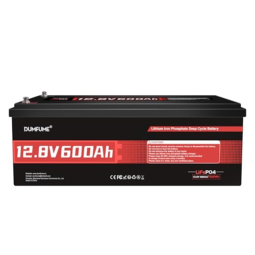 Dumfume 12V 600Ah LiFePO4 Battery with 200A BMS 7200Wh