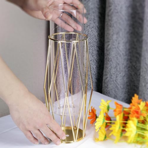SAMISO-vaso-decorativo-da-interno-con-Supporto-Metallico-GeometricoVaso-di-Fiori-in-VetroVaso-GeometricaVaso-in-Metallo-GeometricoVaso-Trasparente-da-27-cm-per-Tavolo-Casa-Bagno-Soggiorno-Ufficio