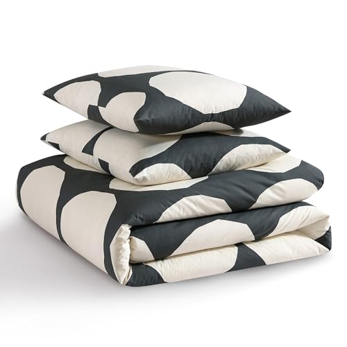 Image of MARIMEKKO - King Duvet Cover Set, Organic Cotton Bedding with Matching Shams, Bold & Modern Home Decor, GOTS Certified (Kivet Grey, King)