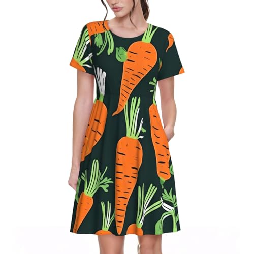 Robe d'été Happy Carrot à manches courtes et motif imprimé fluide